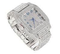richhut Montre diamant pour homme avec bracelet glacé de 20 mm de large plaqué or blanc, avec chaînes de 20,3 cm + 45,7 cm en option, cadeau pour petit ami, mari, Moissanite platine