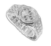 richhut Montre diamant pour homme avec cadran à chiffres romains glacés de 22 mm de large, bracelet en or véritable/blanc 18 carats, plaqué platine, avec chaîne à maillons cubains en option, cadeau
