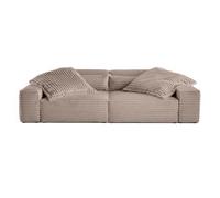 Richie - canapé droit 3 places avec double méridienne - assise profonde - en fausse fourrure côtelée - Taupe