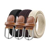 RichLuck Lot de 3 ceintures élastiques tressées pour homme, ceinture extensible de style décontracté avec boucle en cuir recouverte pour jeans pour homme et femme (noir, marron, blanc), Noir, marron,