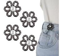 RichLuck Lot de 4 paires de boutons ajusteurs de taille réglables et décoratifs Motif fleurs noires