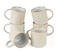 Richmount Kaffeetassen, 6er Set Star, 355 ml (12 oz) Catering Tassen mit Henkel für Kaffee, Tee, Kakao, Milch - Keramik-Steingut Trinkset, Cappuccino Weiß