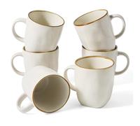 Richmount - Lot 6 tasses à café carrées Océan Square 384 ml (13 oz) avec anse pour pour cacao/lait/thé/eau, tasses en grès pour cuisine, compatibles micro-ondes et lave-vaisselle, blanc vanille