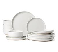 Richmount Milkyway Service de table 12 pièces en grès moucheté pour 4 personnes, résistant aux éclats et aux rayures, passe au lave-vaisselle et au micro-ondes, blanc