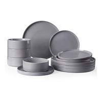 Richmount Nebula Service de table pour 4 personnes, 12 assiettes et bols, en faïence, passe au micro-ondes et au lave-vaisselle, gris foncé