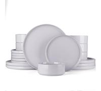 Richmount Nebula Service de table pour 6 personnes, 18 assiettes et bols, en faïence, ensemble de vaisselle combinée, service de table, passe au micro-ondes et au lave-vaisselle, gris clair