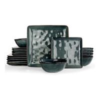 Richmount Ocean Service de table en faïence pour 6 personnes, 18 pièces, set d'assiettes carrées, service combiné avec vernis réactif, service de table résistant aux rayures, Vert foncé