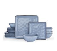 Richmount Ocean Service de table en faïence pour 6 personnes, 18 pièces, set d'assiettes carrées, service combiné avec vernis réactif, service de table résistant aux rayures, bleu