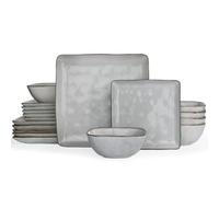 Richmount Ocean Service de table en faïence pour 6 personnes, 18 pièces, set d'assiettes carrées, service combiné avec vernis réactif, service de table résistant aux rayures, Gris