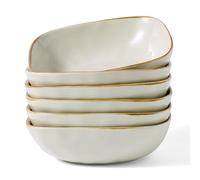 Richmount Ocean Square-Serie - Lot de 6 Bols à Pâtes et Bols à Soupe en Céramique pour Cuisine et Table, Passent au Micro-ondes et au Lave-vaisselle,Beige