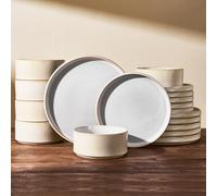 Richmount Star service de table 18 pièces pour 6, blanc cappuccino | Service de vaisselle, assiettes à dessert et bols à pâtes, anti-rayures, compatible avec le micro-ondes et le lave-vaisselle