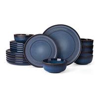 Richmount Starlight dinnerware, 18-piece plate set, 6-person dinnerware, ribbed textured dinnerware, micro-ondes et lave-vaisselle, anti-scratch, bleu brumeux