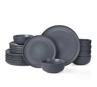 Richmount Starlight dinnerware, 18-piece plate set, 6-person dinnerware, ribbed textured dinnerware, micro-ondes et lave-vaisselle, anti-scratch, reactive glaze, gris mat
