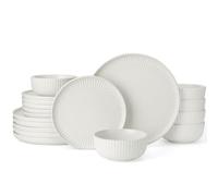 Richmount Starlight dinnerware, 18-piece plate set, 6-person dinnerware, ribbed textured dinnerware, micro-ondes et lave-vaisselle, anti-scratch, reactive glaze, blanc mat