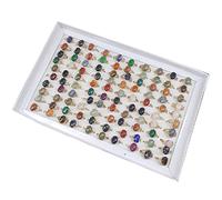 RICHRAIN Bijoux en Cristal en Vrac en Gros Forme Ovale Bague en Pierre Naturelle 100 Pièces/lot avec Boîte à Bijoux (Bague en Or Taille Mixte)