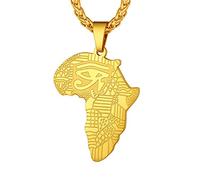 Richsteel Bijoux Carte de l'Afrique Plaqué Or,Pendentif Carte Pays avec Oeil d'horus Collier Masculin Fantaisie Hip Hop pour Homme Garçon