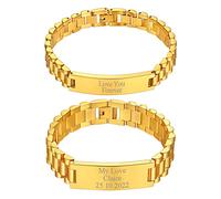 Richsteel Bracelet Gourmette Prénom Personnalisable Acier Inoxydable pour Hommes Femmes Couple Bracelet Détachable (Démonte-Montre Gratuit) Double 10mm/15mm Longeur 21 CM Or