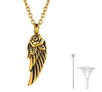 Richsteel Collier Aile d’Ange,Crémation Urne « Rose Aigle Aile » Collier de Cendre Pendentif en Acier Inoxydable Ton Or 18K Bijou Commémoratif 18K Frêne Porte Memorial (Entonnoir Kit Inclus)