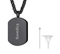 Richsteel Collier avec Pendentif Dog Tag Crémation Urne Cendres en Acier INOX 22+2" Chaîne + Kit de Remplissage Ton d’Noir Gravé Dog Tag crémation Ash Urne Collier Pendentif de Crémation Personnalisé