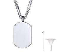 Richsteel Collier avec Pendentif Dog Tag Crémation Urne Cendres en Acier INOX 22+2" Chaîne + Kit de Remplissage Ton d’Argenté Étiquette de Chien Gravure Personnalisé Mémorial Militaire Souvenir