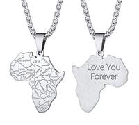 Richsteel Collier Carte Afrique Homme Acier Inoxydable Pendentif Carte d'Afrique avec Pays Bijoux Fantaisie Gothique Cadeau pour Garçon