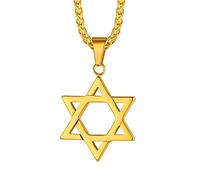 Richsteel Collier Étoile de david en Or Homme en Acier Inoxydable 316L,Pendentif Magen Entrelacés Religieux Pentagramme avec Chaîne Ajustable 55+5cm, Bijoux Religion pour Hommes et Garçons