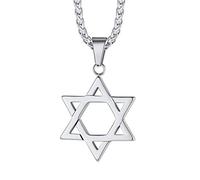 Richsteel Collier Étoile de david Homme en Acier Inoxydable 316L,Pendentif Magen Entrelacés Religieux Pentagramme avec Chaîne Ajustable 55+5cm, Bijoux Religion pour Hommes et Garçons