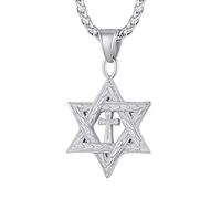 Richsteel Collier Étoile de david Homme en Acier Inoxydable 316L,Pendentif Religieux Pentagramme avec Chaîne Ajustable 55+5cm, Bijoux Religion pour Hommes et Garçons