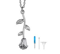 Richsteel Collier Fleur Rose Urne pour Cendres Homme Pendentif Urne Funéraire Acier Inoxydable Bijoux pour Cendres Animaux Femme