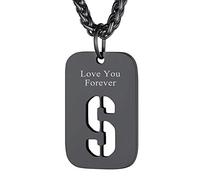 Richsteel Collier Garçon Initiale Pendentif Homme Prénom Personnalisé Acier Inoxydable Plaque Gravé Initiale S Creusé Bijoux Lettres Fantaisie Cadeau Noel Anniversaire pour Hommes Femme