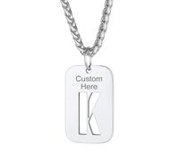 Richsteel Collier Garçon Initiale Pendentif Homme Prénom Personnalisé Acier Inoxydable Plaque Gravé Initiale K Creusé Bijoux Lettres Fantaisie Cadeau Noel Anniversaire pour Hommes Femme