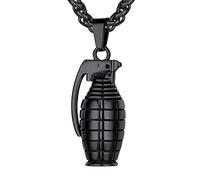 Richsteel Collier Homme Acier Inoxydable Pendentif Grenade Collier Militaire avec Chaîne Blé Réglable 22+2"(55+5cm) Ton Noir Cadeau pour Homme Garcon Bijoux Ados (Boite Cadeau)