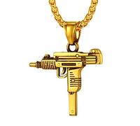 Richsteel Collier Homme Acier Inoxydable Pendentif UZI GUN Collier Militaire avec Chaîne Blé Réglable 22+2"(55+5cm) Ton Or Cadeau pour Homme Garcon Bijoux Ados (Boite Cadeau)