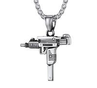 Richsteel Collier Homme Acier Inoxydable Pendentif UZI GUN Collier Militaire avec Chaîne Blé Réglable 22+2"(55+5cm) Ton Argent Cadeau pour Homme Garcon Bijoux Ados (Boite Cadeau)