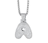 Richsteel Collier Lettre A, Pendentif Initiale Prénom Lettre A,Bling Brillant Hip Hop Bijoux Alphabet Pendentif Bubble en Strass avec Chaîne Réglable 55+5 cm pour Homme Femme