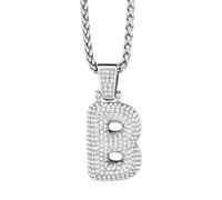 Richsteel Collier Lettre B, Pendentif Initiale Prénom Lettre B,Bling Brillant Hip Hop Bijoux Alphabet Pendentif Bubble en Strass avec Chaîne Réglable 55+5 cm pour Homme Femme