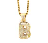 Richsteel Collier Lettre B, Pendentif Initiale Prénom Plaqué Or Lettre B,Bling Brillant Hip Hop Bijoux Alphabet Pendentif Bubble en Strass avec Chaîne Or Réglable 55+5 cm pour Homme Femme