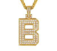 Richsteel Collier Lettre B, Pendentif Initiale Prénom Plaqué Or Lettre B,Bling Brillant Hip Hop Bijoux Alphabet Pendentif en Strass avec Chaîne Or Réglable 55+5 cm pour Homme Femme