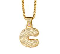 Richsteel Collier Lettre C, Pendentif Initiale Prénom Plaqué Or Lettre C,Bling Brillant Hip Hop Bijoux Alphabet Pendentif Bubble en Strass avec Chaîne Or Réglable 55+5 cm pour Homme Femme