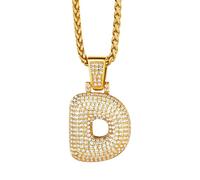 Richsteel Collier Lettre D, Pendentif Initiale Prénom Plaqué Or Lettre D,Bling Brillant Hip Hop Bijoux Alphabet Pendentif Bubble en Strass avec Chaîne Or Réglable 55+5 cm pour Homme Femme