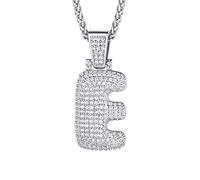 Richsteel Collier Lettre E, Pendentif Initiale Prénom Lettre E,Bling Brillant Hip Hop Bijoux Alphabet Pendentif Bubble en Strass avec Chaîne Réglable 55+5 cm pour Homme Femme