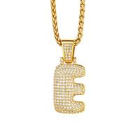 Richsteel Collier Lettre E, Pendentif Initiale Prénom Plaqué Or Lettre E,Bling Brillant Hip Hop Bijoux Alphabet Pendentif Bubble en Strass avec Chaîne Or Réglable 55+5 cm pour Homme Femme