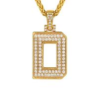 Richsteel Collier Lettre Initiale Prénom, Pendentif Alphabet Lettre A-Z, Bijoux Bling Brillant Hip Hop, Pendentif Acier Inoxyable/Plaqué Or en Strass avec Chaîne Réglable 55 + 5 cm