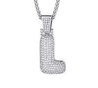 Richsteel Collier Lettre L, Pendentif Initiale Prénom Lettre L,Bling Brillant Hip Hop Bijoux Alphabet Pendentif Bubble en Strass avec Chaîne Réglable 55+5 cm pour Homme Femme