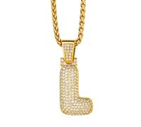Richsteel Collier Lettre L, Pendentif Initiale Prénom Plaqué Or Lettre L,Bling Brillant Hip Hop Bijoux Alphabet Pendentif Bubble en Strass avec Chaîne Or Réglable 55+5 cm pour Homme Femme