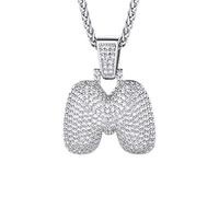Richsteel Collier Lettre M, Pendentif Initiale Prénom Lettre M,Bling Brillant Hip Hop Bijoux Alphabet Pendentif Bubble en Strass avec Chaîne Réglable 55+5 cm pour Homme Femme