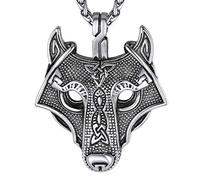 Richsteel Collier Loup Fenrir Acier Inoxydable,Pendentif Viking Tete de Loup Gravé Celtique avec Chaîne Ajustable 55+5cm,Bijoux Protection Nordique pour Hommes,Garçons,Femmes