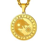 Richsteel Collier Loup Yin Yang Plaqué Or Acier Inoxydable Personnalisable Pendentif Viking SKÖLL ET HATI avec Chaîne Ajustable 55+5cm,Bijoux Protection Nordique pour Hommes,Garçons Femmes