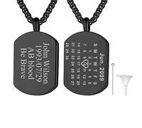 Richsteel Collier Noir Gravure Personnalisé Calendrier Plaque Dog Tag Ouvrant Urne Funéraire Cendres Incinération Mémorial Contenant Cremation Souvenir Militaire Armée Acier Inoxydable