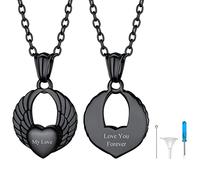 Richsteel Collier Noir Urne pour Cendres,Pendentif Or Coeur Aile Urne Funéraire Personnalisable Acier Inoxydable,Bijoux pour Cendres Animaux Homme Femme